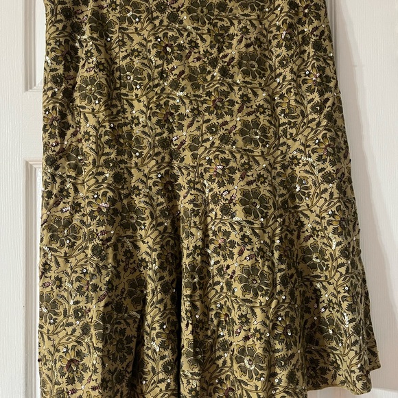DKNY 6 Women’s Tan Green Floral Print Hi-Low Sequin A-line Skirt Fully Lined - Picture 5 of 13